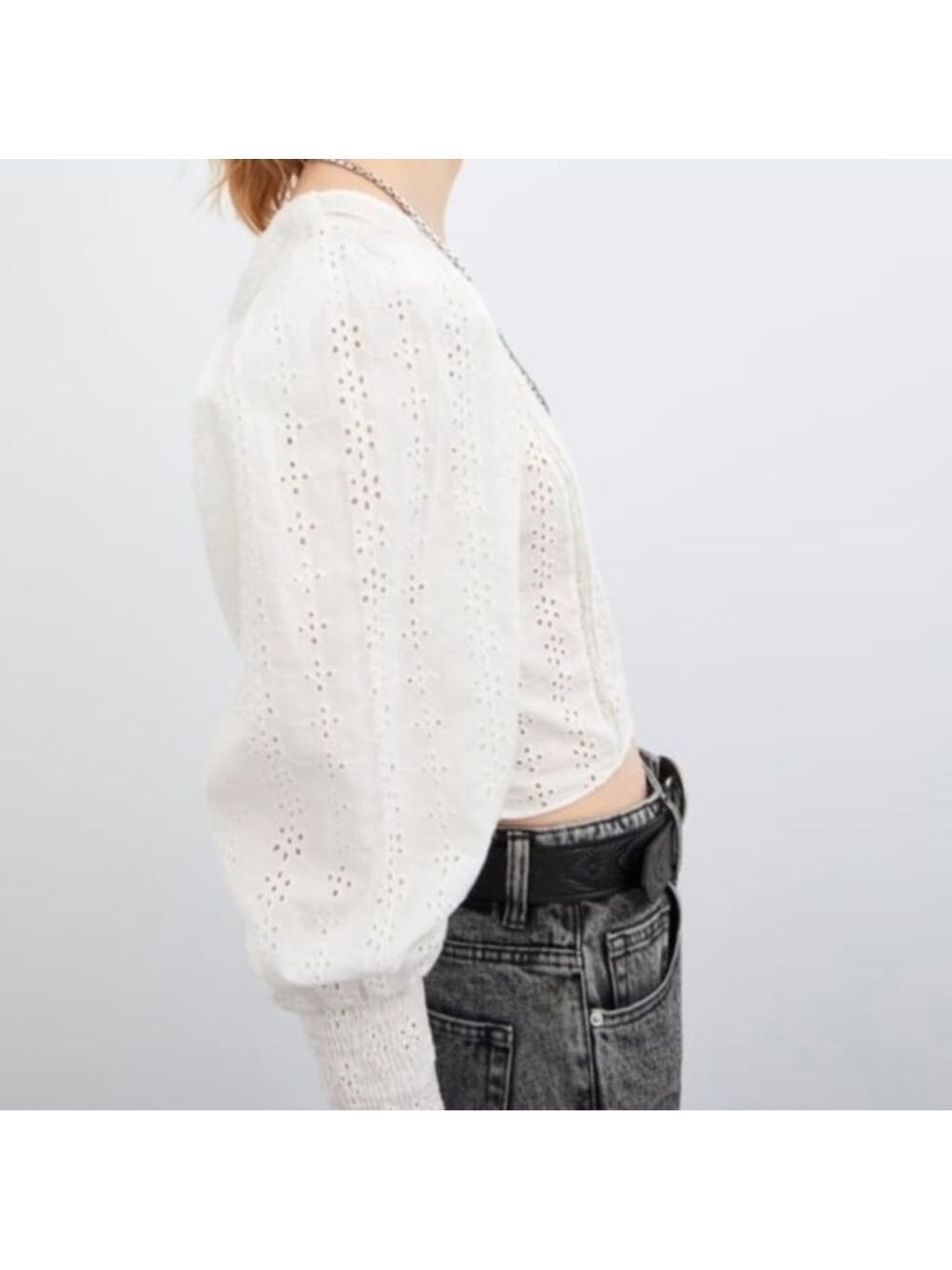 Zara White Puff Sleeve Crop Blouse - Picture 9 of 10